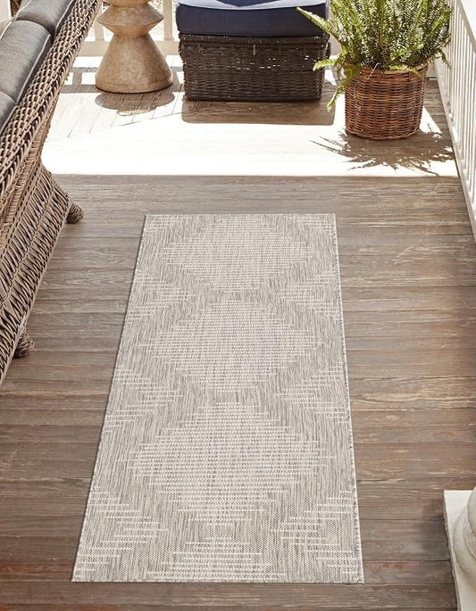 Unique Loom Outdoor Modern Collection Area Rug - Tambor (2' x 4' 1" Runner, Gray/ Ivory)