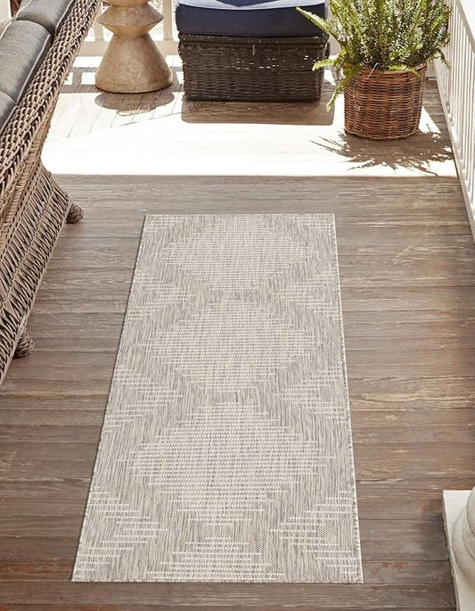 Unique Loom Outdoor Modern Collection Area Rug - Tambor (3' 3" x 12' Runner, Gray/ Ivory)