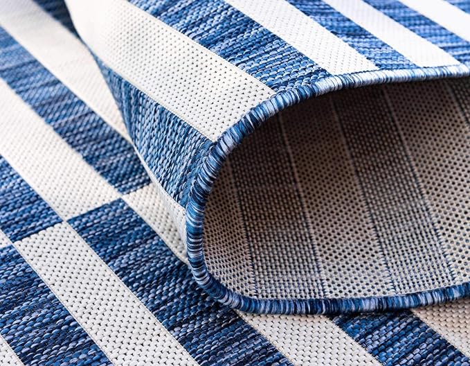Unique Loom Outdoor Striped Collection Area Rug - Striped (5' 1" x 8' Rectangle, Blue/Ivory)