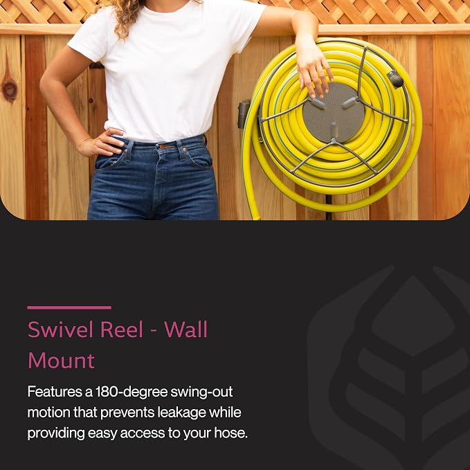 Yard Butler Swivel Hose Reel Wall Mount - 180 Degree Pivot Hose Hanger - Great for Garden Storage - Heavy Duty Steel - ISRWM-180