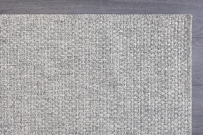CAMILSON Easy Jute Rug 5x7 Indoor Outdoor Gray Farmhouse Area Rugs for Living Room and Kitchen Rug, Solid Boho Woven Design Easy-Cleaning Washable Outside Carpet Alfombras (5 x 7)