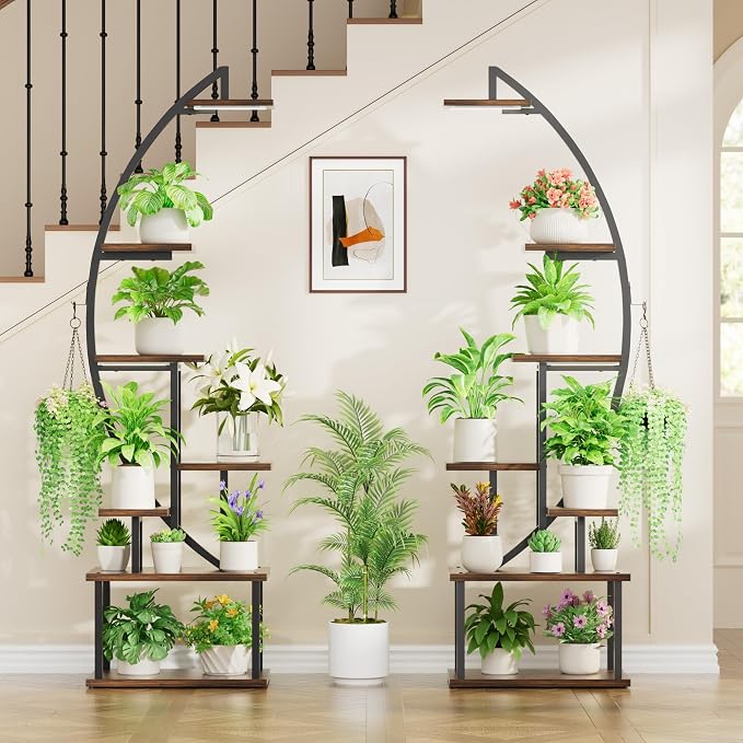Plant Stand Indoor with Grow Lights: Large Plant Shelf for Multiple Plants, 2 Pack Plant Racks 7 Tiered, Lighted Corner Flower Stands Half Moon, Black Plant Holders Indoor Tall for Living Room Patio