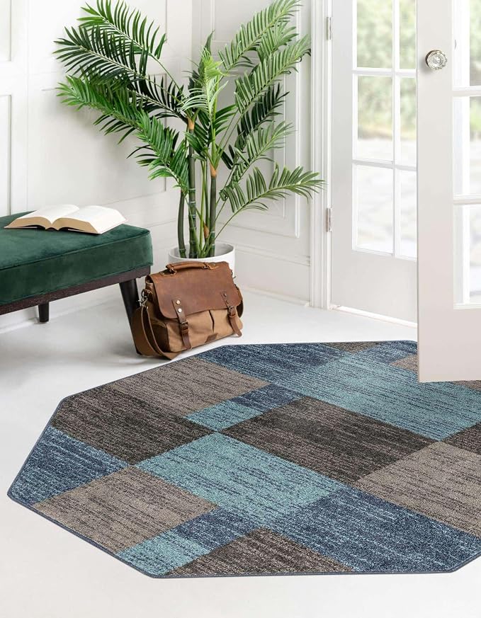 Unique Loom Autumn Collection Area Rug - Providence (7' 10" Octagon, Blue Gray/ Light Brown)