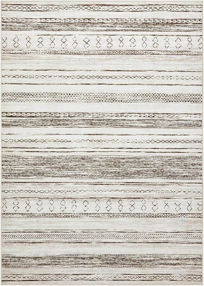 Tortania Area Rug Living Room Rugs - 5x7 Washable Large Soft Neutral Boho Moroccan Bohemian Farmhouse Rug Indoor Floor Carpet for Bedroom Under Dining Table Home Office Decor - Cream Brown