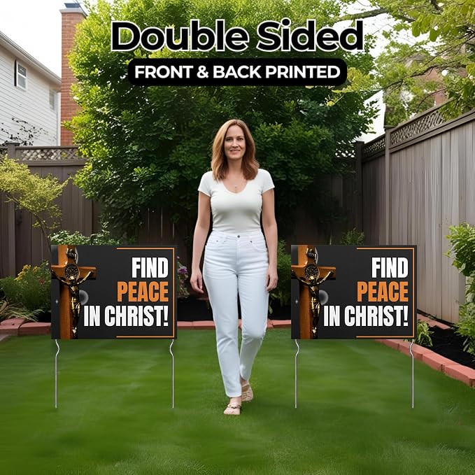 Find Peace in Christ! Yard Sign by DC | 24"x18" Double Sided Church Garden Sign with 13” Metal Stakes | Outdoor Signs Waterproof for Lawn, Patio, Sidewalk & House | Set of 2 | Made in USA