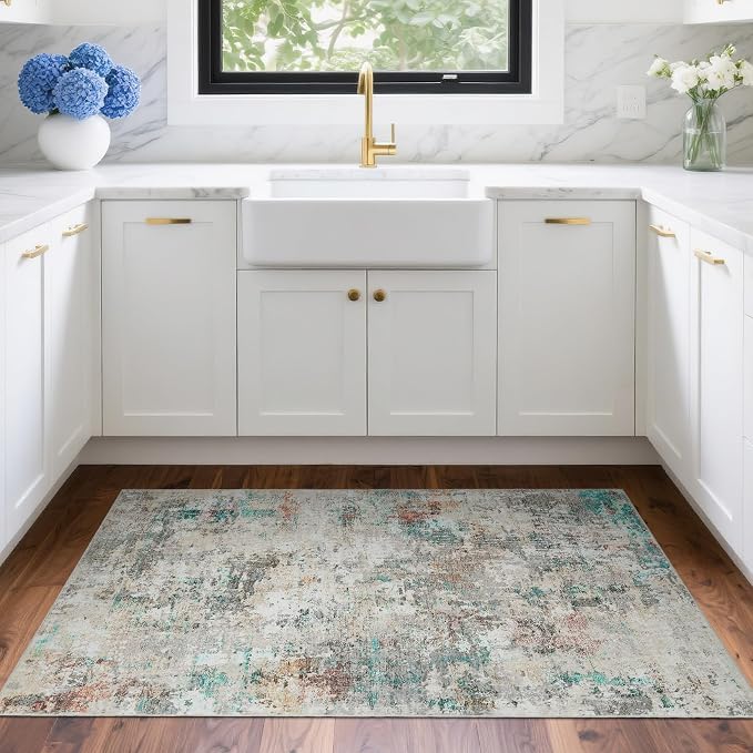 ROYHOME Modern Abstract 2x3 Area Rug Non Slip, Colorful | Non Shedding Low Pile Stain Resistant Rug for Entryway Kitchen Bedroom