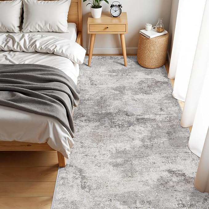 4x10 Washable Modern Abstract Rug:Hallway Wide Runner Rug Grey | Non-Slip Thin Rug for Kitchen, Living Room, Bedroom - Easy Clean Carpet for Long Spaces - Soft Low Pile Floor Mat 4x10