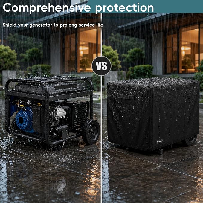 Waterproof Generator Cover 28x26x24 Inches, 600D Heavy-Duty Oxford Fabric, Dustproof and Waterproof Protection for Generators, for Most of 7500-9500W Generators. Black