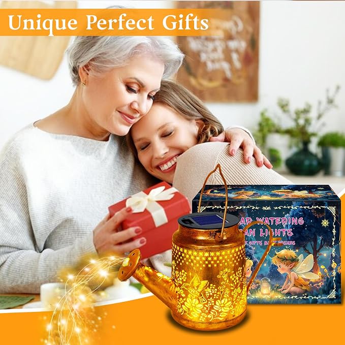 Big Solar Hummingbird Flower Watering Can Lights, Gift for Mom Grandma Women Wife Daughter Mother's Day, Waterproof Outdoor Garden Decor with Shepherd Hook, Hanging Light for Yard Porch Backyard Patio
