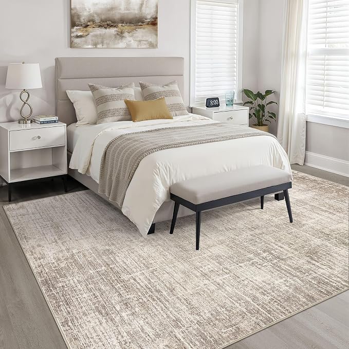 LOONGRUG 5x7 Area Rug Washable Neutral Modern Rug for Living Room Brown | Abstract Soft Stain Resistant Indoor Floor Non-Slip Carpet for Bedroom Nursery Kids Office Playroom