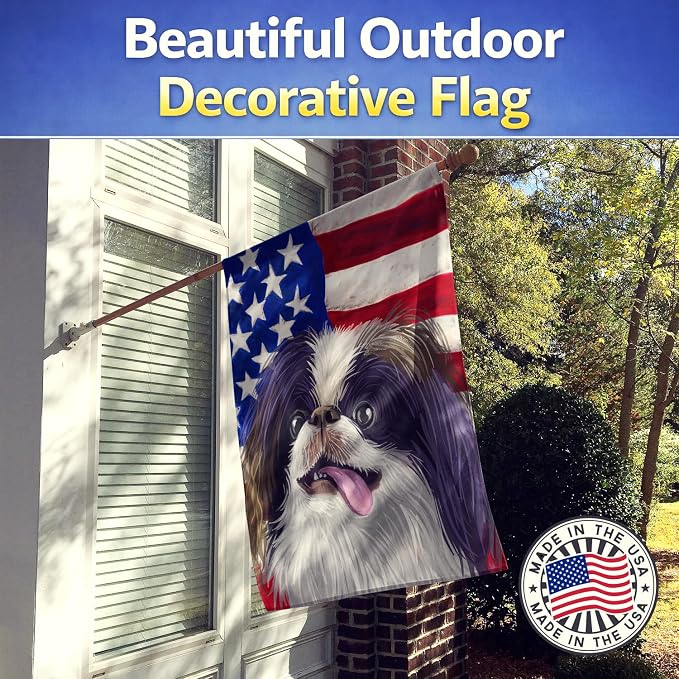 Caroline's Treasures CK6580CHF Japanese Chin American Flag House Flag Large Porch Sleeve Pole Decorative Outside Yard Banner Artwork Wall Hanging, Polyester, House Size, Multicolor