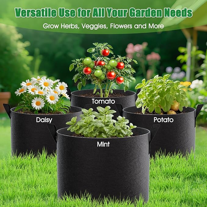 FEED GARDEN 7 Gallon Grow Bags 8 Pack – 300G Thickened Fabric Plant Pots with Reinforced Handles, Breathable Drainage Planters for Vegetables, Flowers & Herbs Indoor Outdoor
