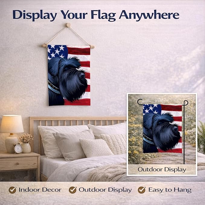 Caroline's Treasures CK6540GF Giant Schnauzer Dog American Flag Garden Flag Mailbox Flag Decorative Yard Flag Banner Outside Patio Artwork Yard Flower Beds, Garden Size, Multicolor