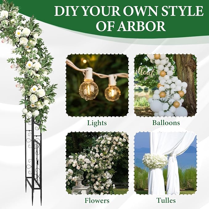 VINGLI Garden Arbor, Arch Archway for Wedding Ceremony Party, Steel Garden Trellis for Plant Climbing, Christmas Garden Decorations Pergola for Garden, Backyard, Lawn (Black, 7.9FT)