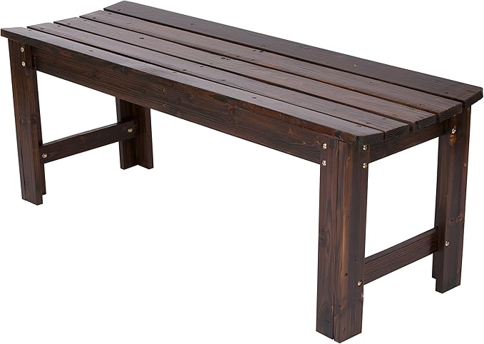 Shine Company Outdoor Wood Backless Patio Garden Bench, 4 Ft, Burnt Brown
