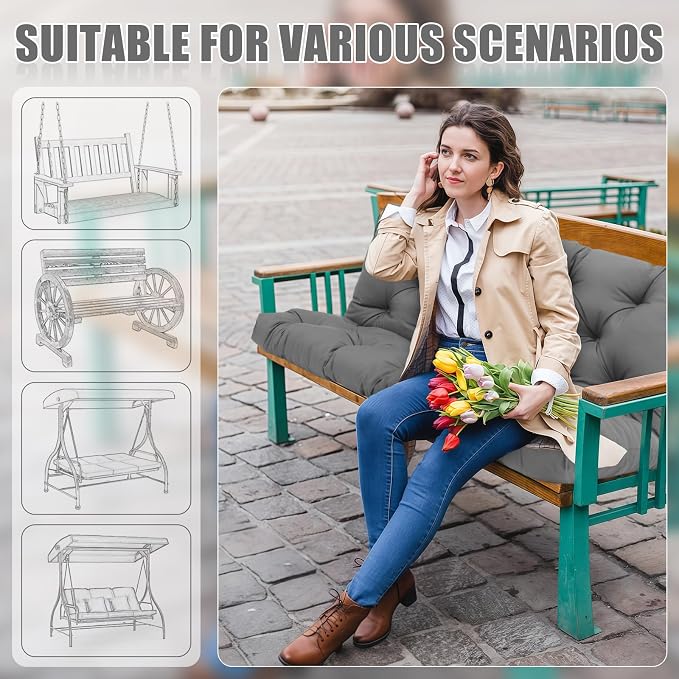 Outdoor Swing Cushion Replacement Waterproof Porch Swing Cushions with Backrest Extra Thick 5" Bench Cushions with Ties for Outdoor Furniture Patio Backyard Garden Lawn (Dark Gray 60x40x5inch)