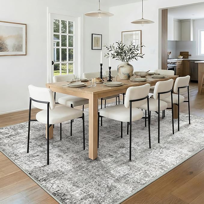 RELEANY Washable 8'x10' Abstract Area Rug for Living Room Gray White | Carpet for Bedroom, Kitchen, Office, Hallway and Entryway, Printed Pattern, Non‑Slip, Soft, Stain‑Resistant, Easy to Clean