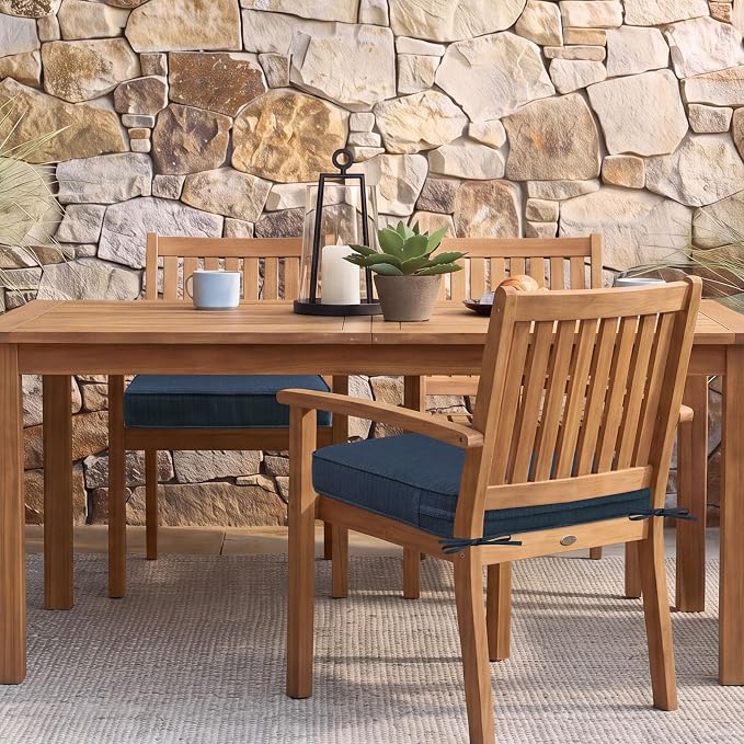 Unimatta Square Corner Seat Cushions, 19" x 19" x 3", Set of 4, Indoor Outdoor Water Repellent Universal Chair Pads with Ties for Patio Furniture, Garden Dining Chairs, Dark Blue Linen