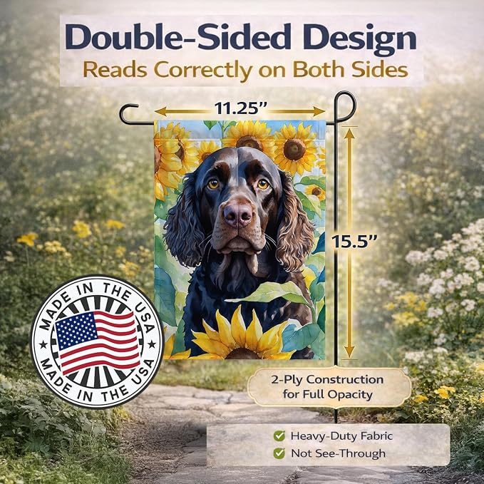 Caroline's Treasures DAC6011GF American Water Spaniel in Sunflowers Garden Flag Mailbox Flag Decorative Yard Flag Banner Outside Patio Artwork Yard Flower Beds, Garden Size, Multicolor