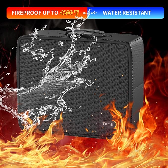 Fireproof Safe Photo Storage Box with 18 Inner 4"x6" Multicolor Photo Cases | Portable Photo Organizer with Lock for Picture, Collapsible Photo Container with Handle and 18 Boxes 4 Sheet Label Stickers