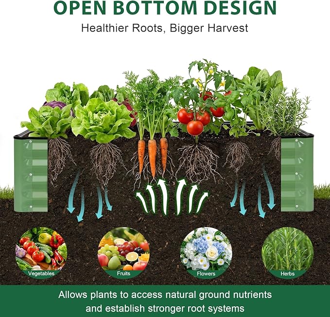 2 Pack 4x2x1 Ft Galvanized Raised Garden Bed, Green | Patented Leak-Proof, Metal Planter Box, Outdoor Kits, For Veggies, Herbs & Flowers