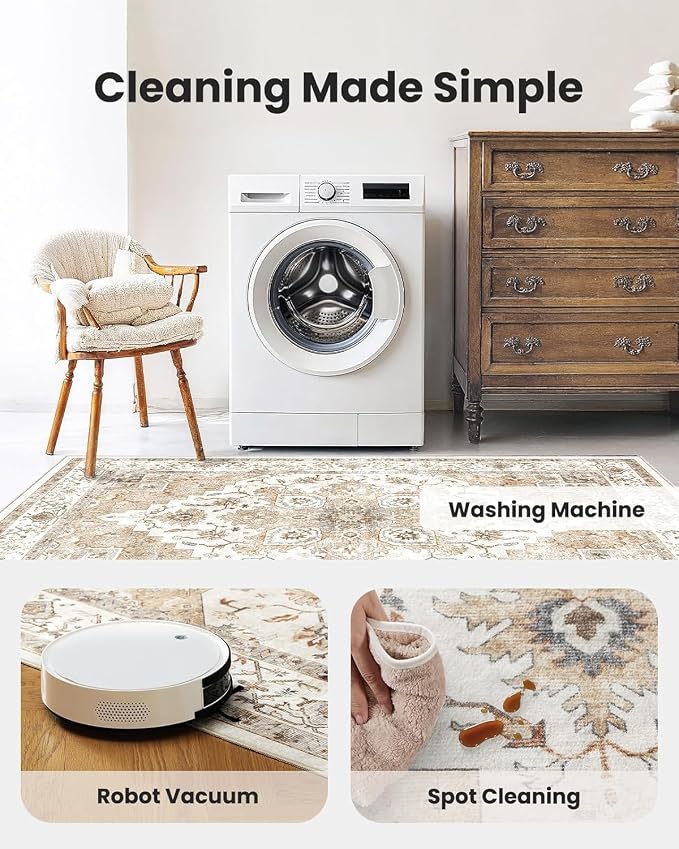 AMADA HOMEFURNISHING 2'6"x8' Washable Area Rug, Low-Profile Entryway Rug with Non-Slip Backing & Durable Edge Binding, Vintage Rug Pattern, Small Rugs for Entryway, Kitchen & Living Room