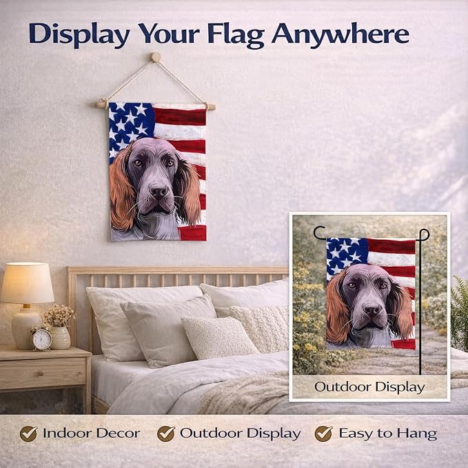 Caroline's Treasures CK6537GF German Spaniel Dog American Flag Garden Flag Mailbox Flag Decorative Yard Flag Banner Outside Patio Artwork Yard Flower Beds, Garden Size, Multicolor