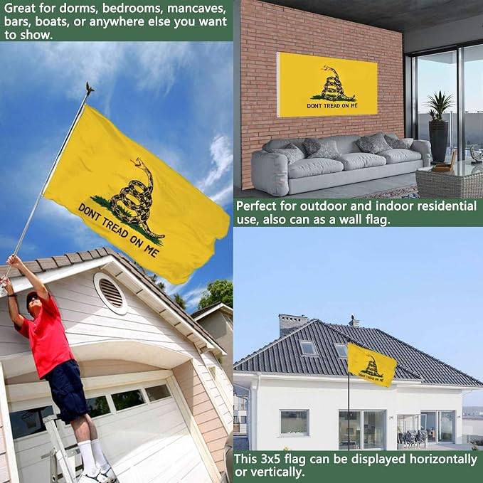 Dont Tread on Me Flag Double Sided 4x6 Outdoor- Heavy Duty Gadsden Don't Tread on Me Flags Banner with 2 Brass Grommets 4 Rows Stitched