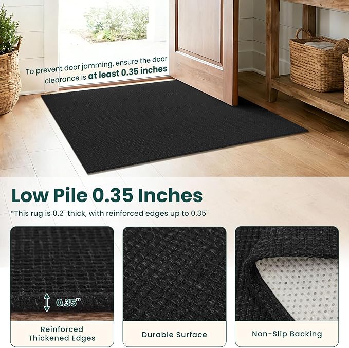 KOZYFLY Black 2.5'x12' Runners Rugs for Hallway, Long Washable Runner Rug, Woven Non Slip Kitchen Runner, Braided Entryway Rug, Floor Carpet for Entry, Aisle, Hall, Black/Dark Grey