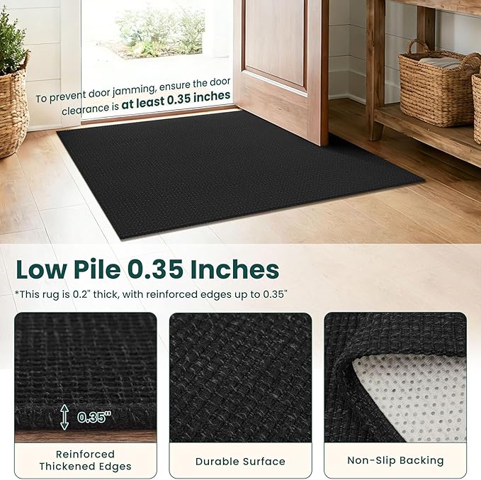 KOZYFLY Black Runners for Hallway 2x8, Washable Runner Rug, Woven Non Slip Kitchen Runner, Braided Entryway Rug, Floor Carpet for Foyer, Bedroom, Hall, Black/Dark Grey