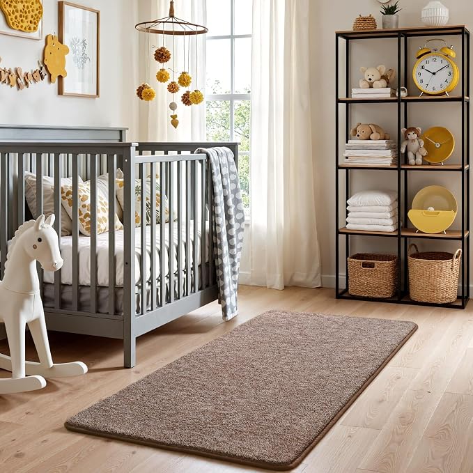 Keeko 2x4 Area Rugs for Living Room,Soft Washable Memory Foam Bedroom Rug | Indoor Throw Rug Low Pile Minimalist Non Slip Carpet for Kids Nursery Classroom Dorm Room Home Decor Brown and White