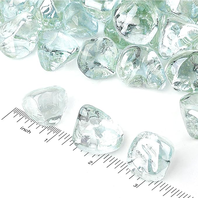 Onlyfire 10 lbs Fire Glass Diamonds 1 Inch, Reflective Fire Pit Glass Rocks for Propane & Natural Gas Fireplace, High Luster Multi-Faceted Stones, Crystal Ice (Multicolor & Blends Available)