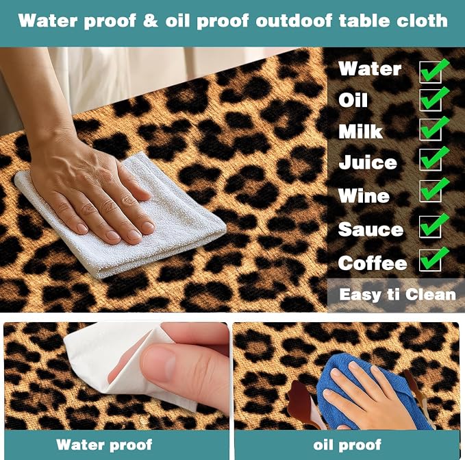 Picnic Table Cover with Bench Covers and Bag, Cheetah Leopard Print Waterproof Windproof, Fitted Tablecloth Cover with Elastic Edge, for Indoor & Outdoor, Garden, Camping, 3 Pieces Set, 30x60 Inch