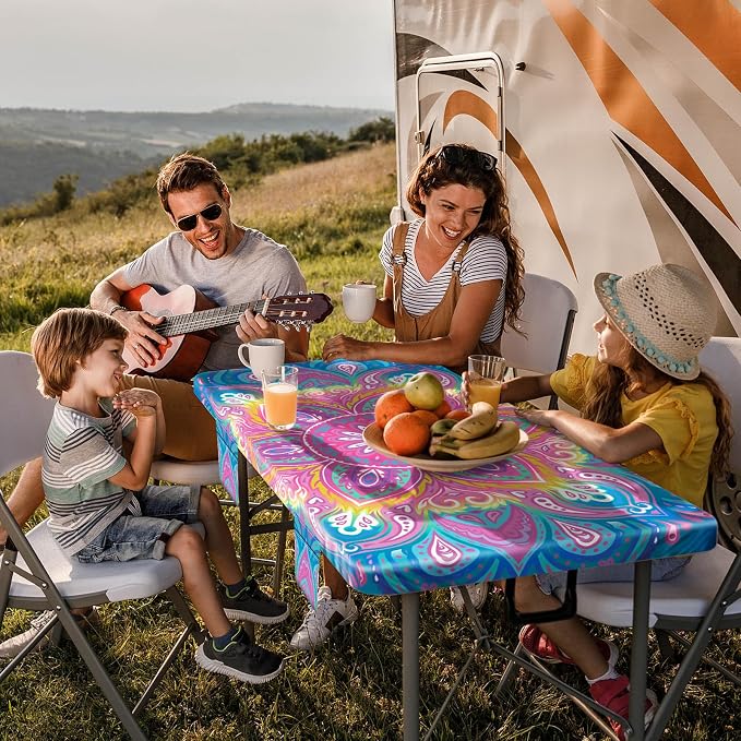Jobunai 3 Piece 96x30Inch Picnic Table Cover with Bench Covers Fitted Elastic Weather Proof Camping Table Clothes Camp Motorhome Tools Gardening Rv Items Outside Road Trips Must Haves Gift for Adults