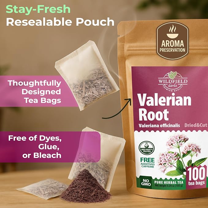 100 Valerian Root Herb Valerian Root Tea Loose Leaf Herbal Tea (Valeriana officinalis) - 100 Count 1.5g Valeriana Roots Tea Herb