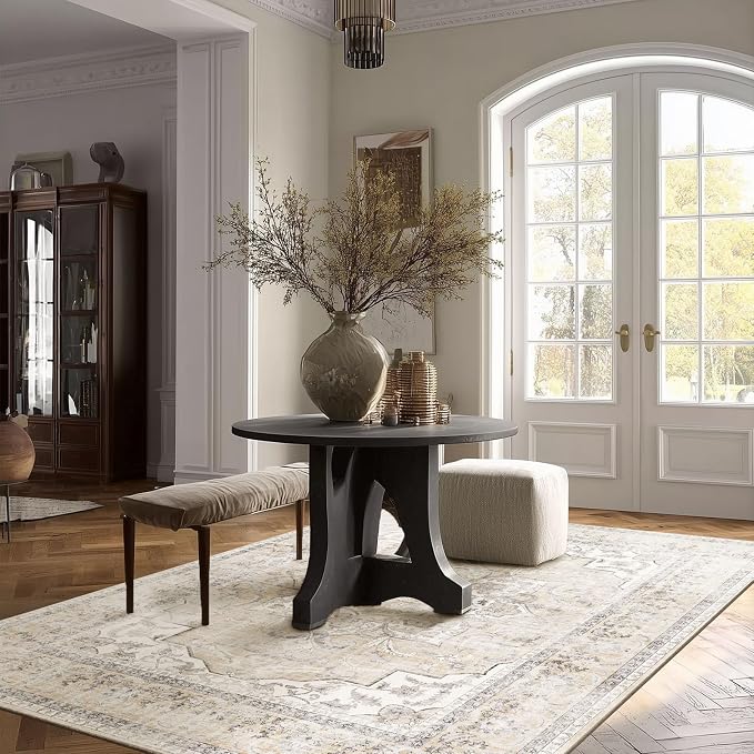 4x6 Washable Area Rugs for Bedroom: Small Living Room Rug with Non Slip Backing Low Pile Soft Faux Wool Distressed Vintage Floral Throw Rugs for Kitchen Entryway Office Dorm Nursery Enytry Indoor