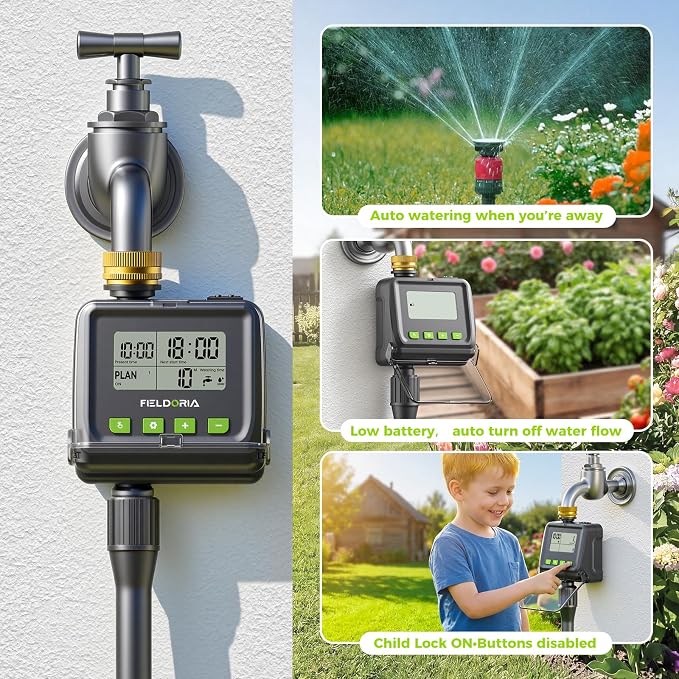 Sprinkler Timer- Hose Timer for Garden Hose, Brass Inlet Programmable Watering Timer w/Rain Delay, Outdoor Auto& Manual Drip Irrigation Controller System for Lawn Yard Greenhouse, 3 Plans