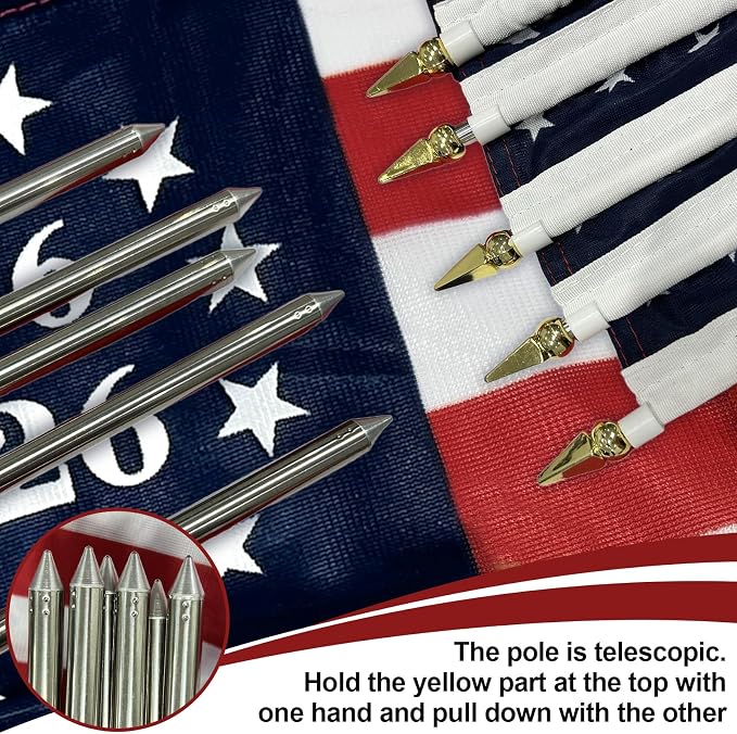 12x18 inch Small 1776-2026 American Flag on Stick 6 Pcs for 250th Anniversary, Mini Hand Held US USA Betsy Ross Flags with Retractable Stainless Steel Pole for Outside Yard 4th of July Decorations