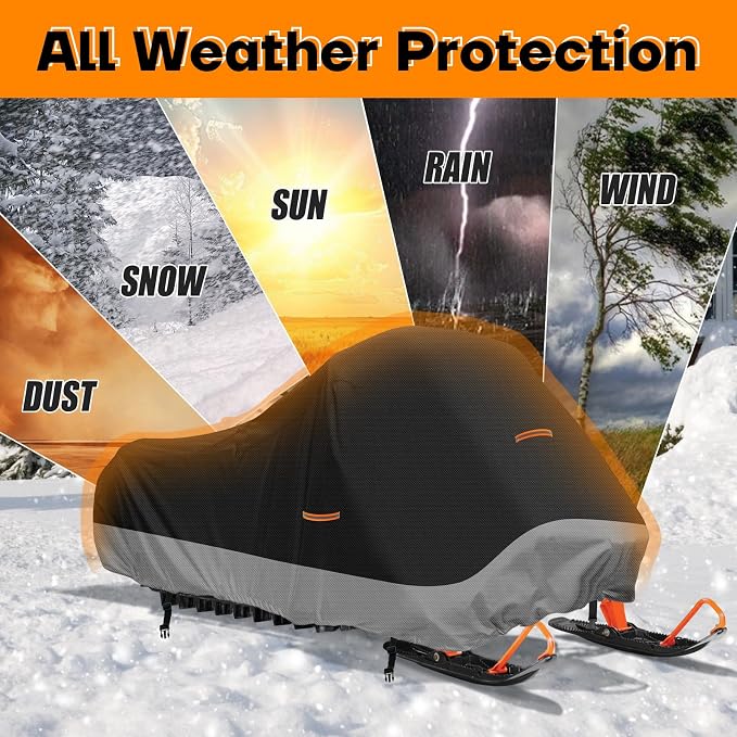 Snowmobile Cover 115" x 51" x 48", 420D Oxford Polaris Snow Mobile Cover with Waterproof Strips, All Weather Protection for Skidoo Arctic Cat Yamaha Lynx Camso CFMOTO, Gray Black