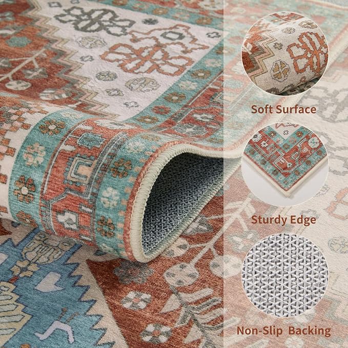 Ciicool 5x7 Area Rugs,Washable Large Boho Carpet for Living Room Bedroom | Oriental Low-Pile Soft Vintage Non-Slip Indoor Throw Carpet for Kitchen Bedside Dining Room Foyer Decor