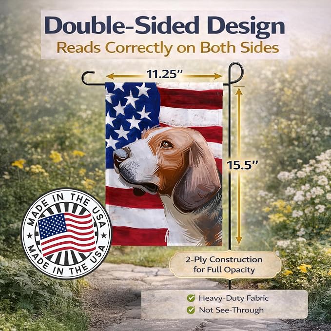 Caroline's Treasures CK6700GF Serbian Tricolour Hound Dog American Flag Garden Flag Mailbox Flag Decorative Yard Flag Banner Outside Patio Artwork Yard Flower Beds, Garden Size, Multicolor
