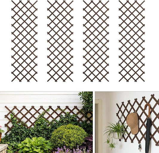 Expandable Wooden Lattice Panels Outdoor Garden Fence Trellis for Climbing Plants Roses Vines Cucumbers Weather Resistant Decorative Wood Privacy Fence (4, 38''x 89'')