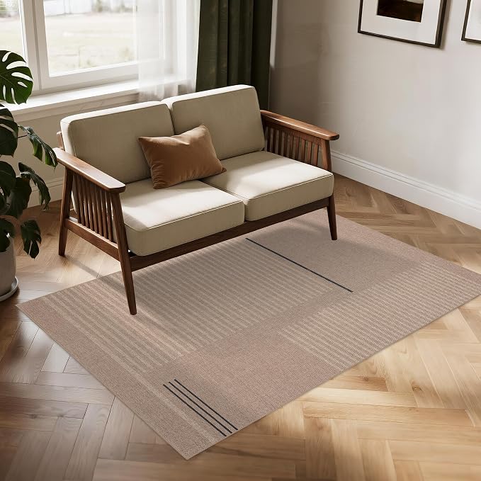 Easy Jute Rug 3x5 Outdoor: Natural Area Rugs for Patio Linen-Look Fabric Durable - Neutral Washable Carpet Mat for Entryway Bedroom Kitchen Non-Slip - Beige Woven