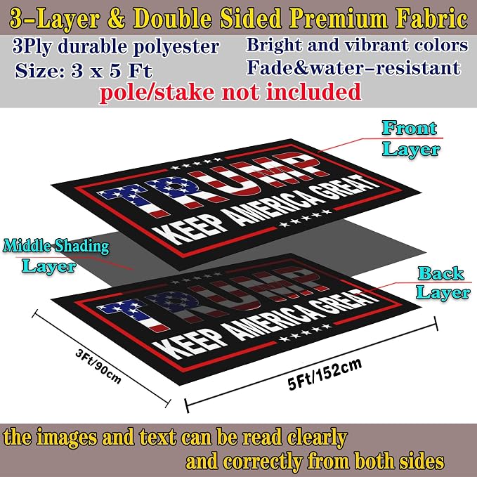 NASIAN 3 Ply Patriotic Ameican Flags 3x5 Ft Outdoor Keep America Great Flags for Outside Yard Garden House Decorations Banner
