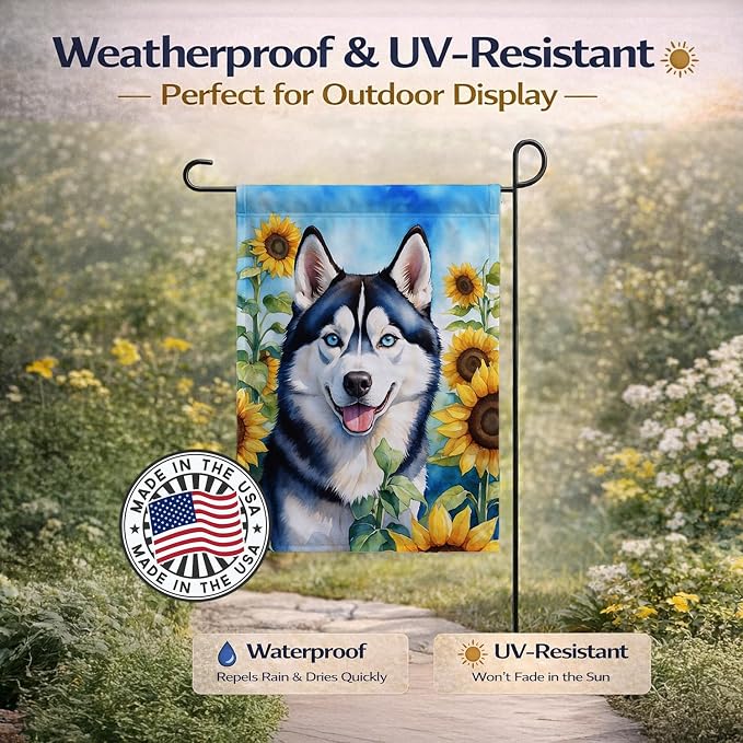 Caroline's Treasures DAC6164GF Siberian Husky in Sunflowers Garden Flag Mailbox Flag Decorative Yard Flag Banner Outside Patio Artwork Yard Flower Beds, Garden Size, Multicolor