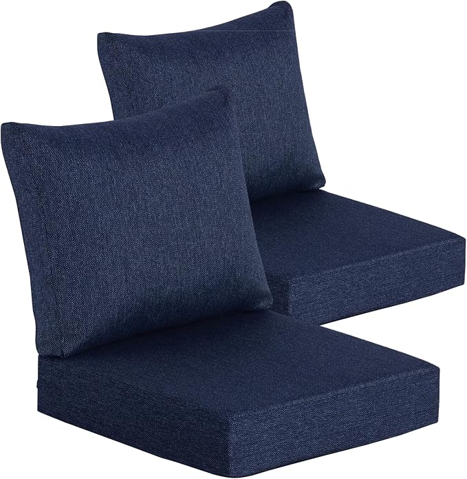 Goodgoods 22 x 24 Outdoor Patio Deep Seat Cushions 2-Pack, 1000+ Hours Fade-Resistant & Water-Resistant Outdoor Furniture Chair Cushions with 35D High-Resilience Foam for Sofa Chair, Indigo
