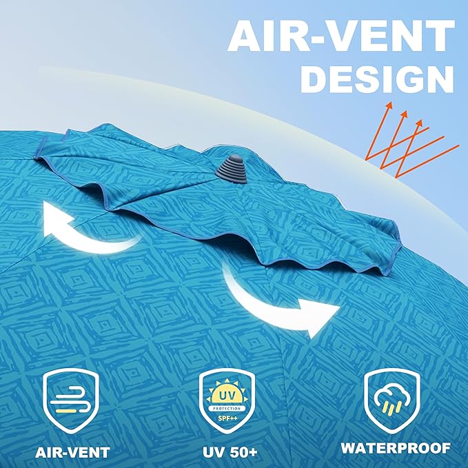 AMMSUN 7ft Heavy Duty High Wind Beach Umbrella with Sand Anchor & Tilt Sun Shelter UPF 50+ Protection Outdoor Sunshade Umbrellas Carry Bag for Patio Garden Pool Backyard Teal