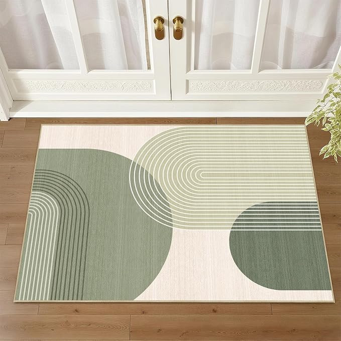 Boho Rug 2x3 for Entryway Bohemian Rugs Machine Washable Modern Geometric Non Slip Printed Low Pile Indoor Door Mat Floor Carpet for Bedroom Bathroom Kitchen Laundry,Green