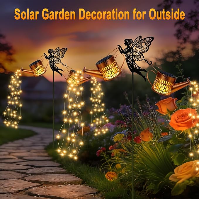 2 Pack Solar Watering Can Lights, Fairy Solar Garden Lights Outdoor Decoration, Waterproof Hanging Lantern Landscape Light for Yard Patio Lawn, Gardening Gifts for Mom Grandma (Warm White)