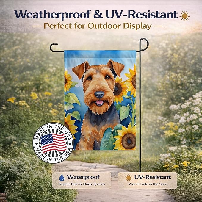 Caroline's Treasures DAC6002GF Airedale Terrier in Sunflowers Garden Flag Mailbox Flag Decorative Yard Flag Banner Outside Patio Artwork Yard Flower Beds, Garden Size, Multicolor
